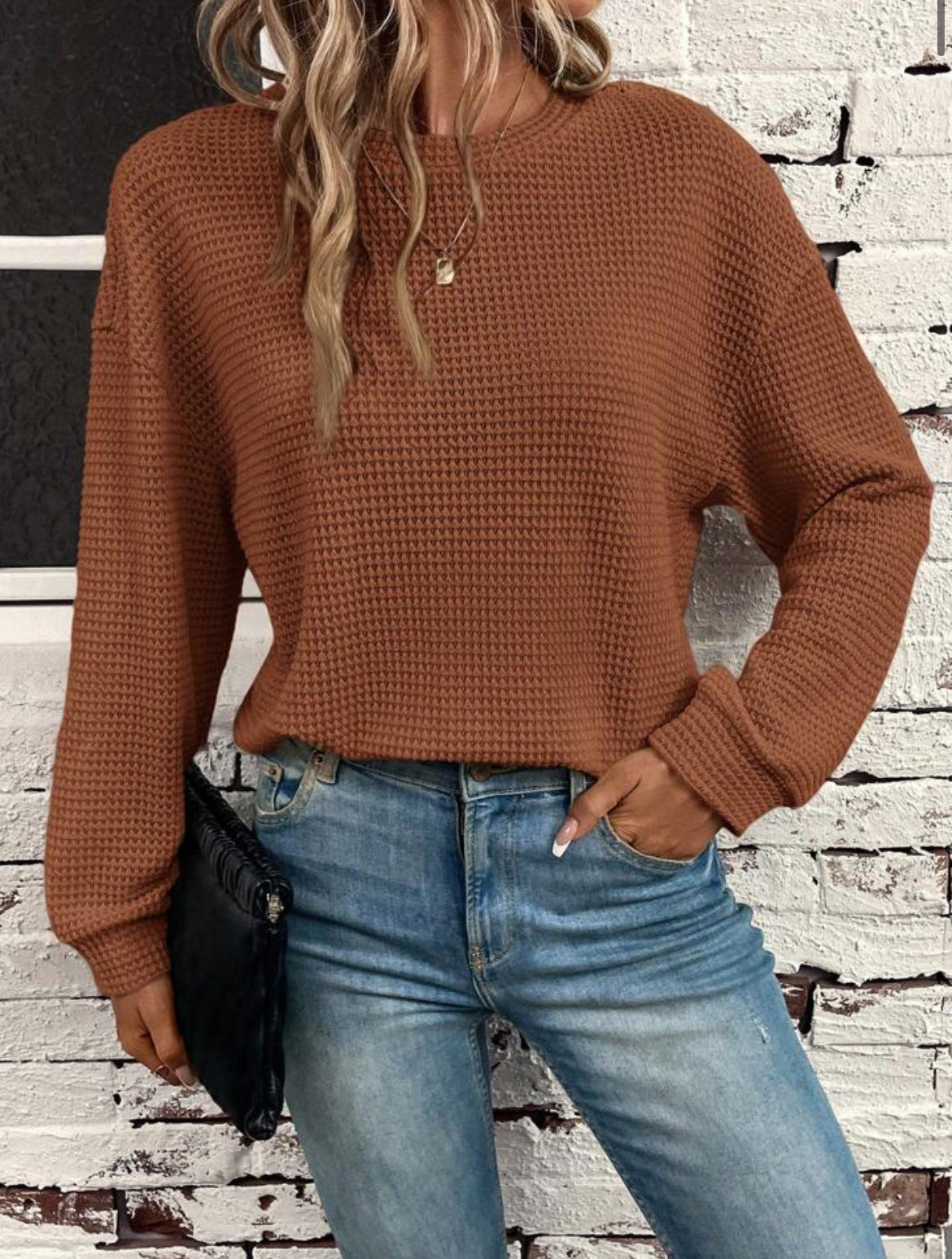 Dame Strikket Rundhals Langærmet Løs Pullover Top