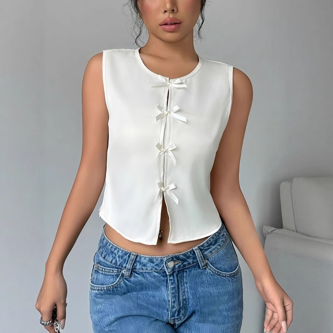 Commuter Sleeveless Bow-Tie Strap Vest For Women