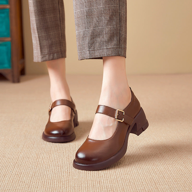 Autumn Mary Jane Leather Shoes Genuine Cowhide Retro