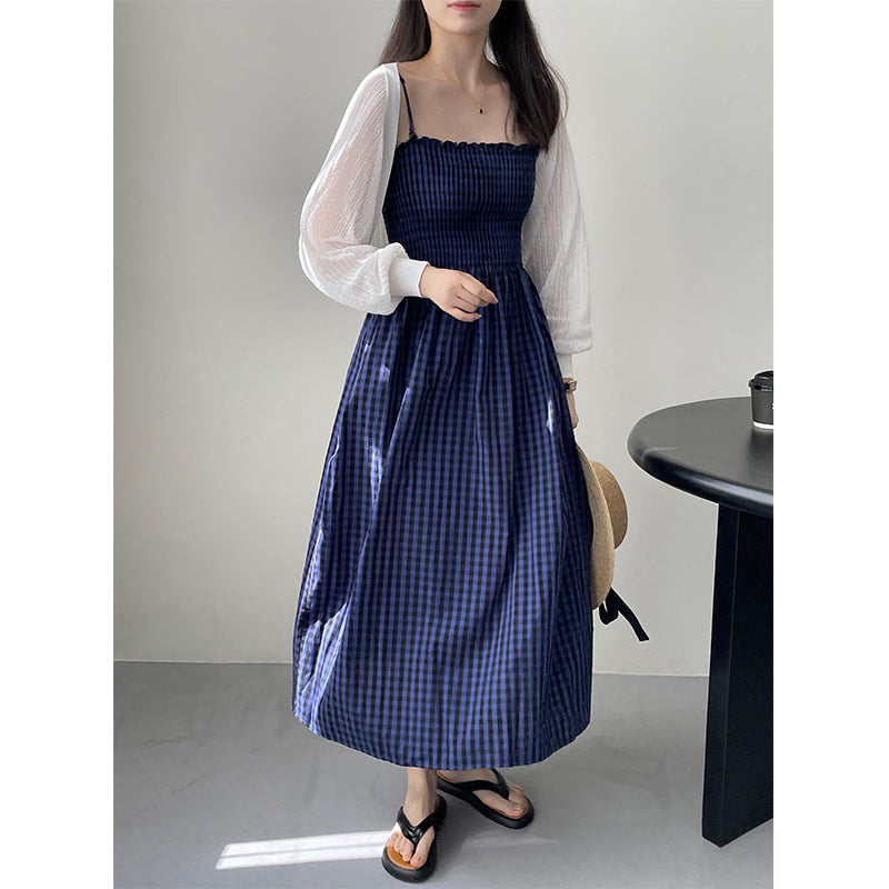 Suspender Dress Pleated Waist Slimming Maxi Skirt