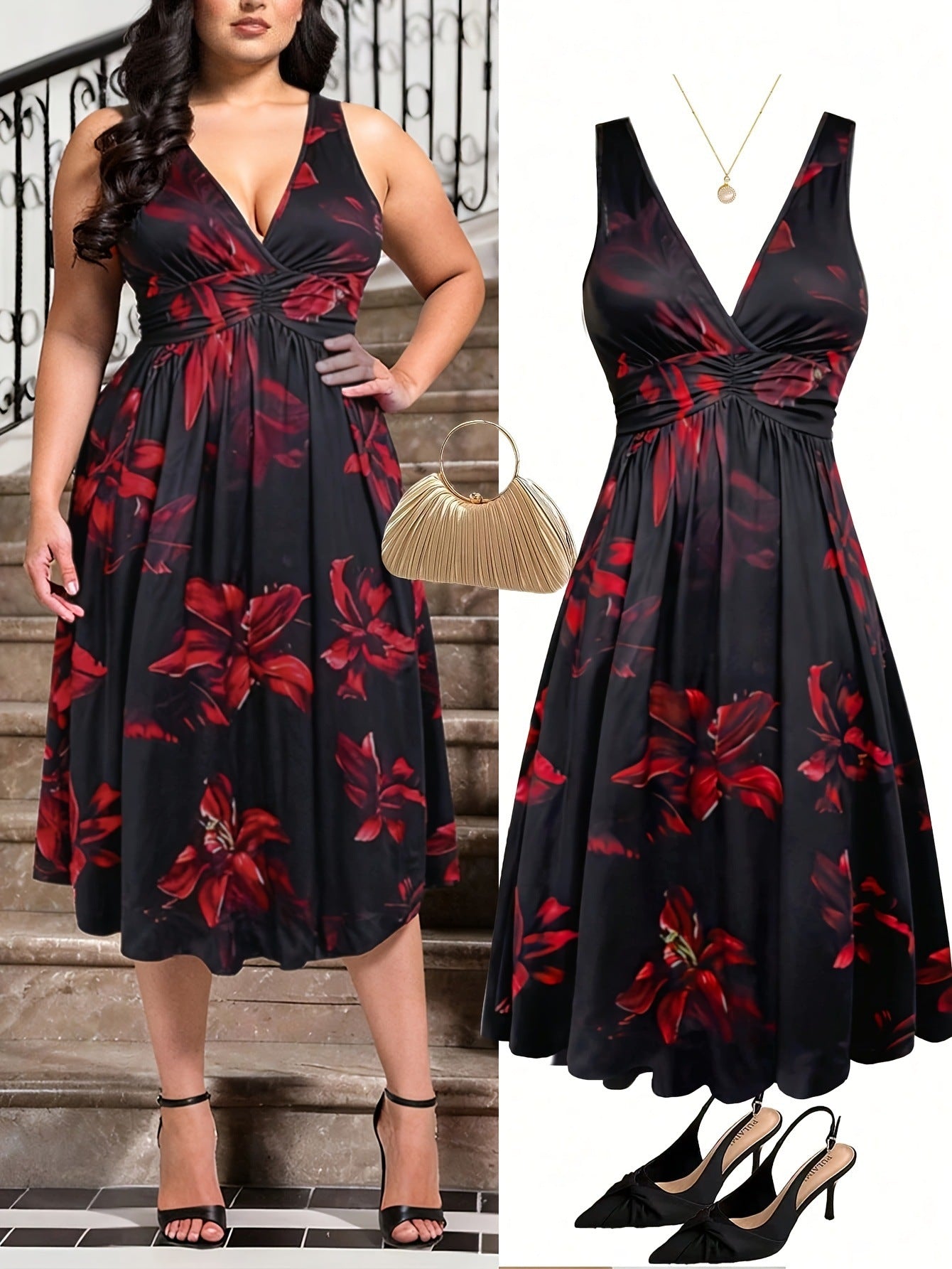 Womens Elegant Bohemian-Style Printed Dress