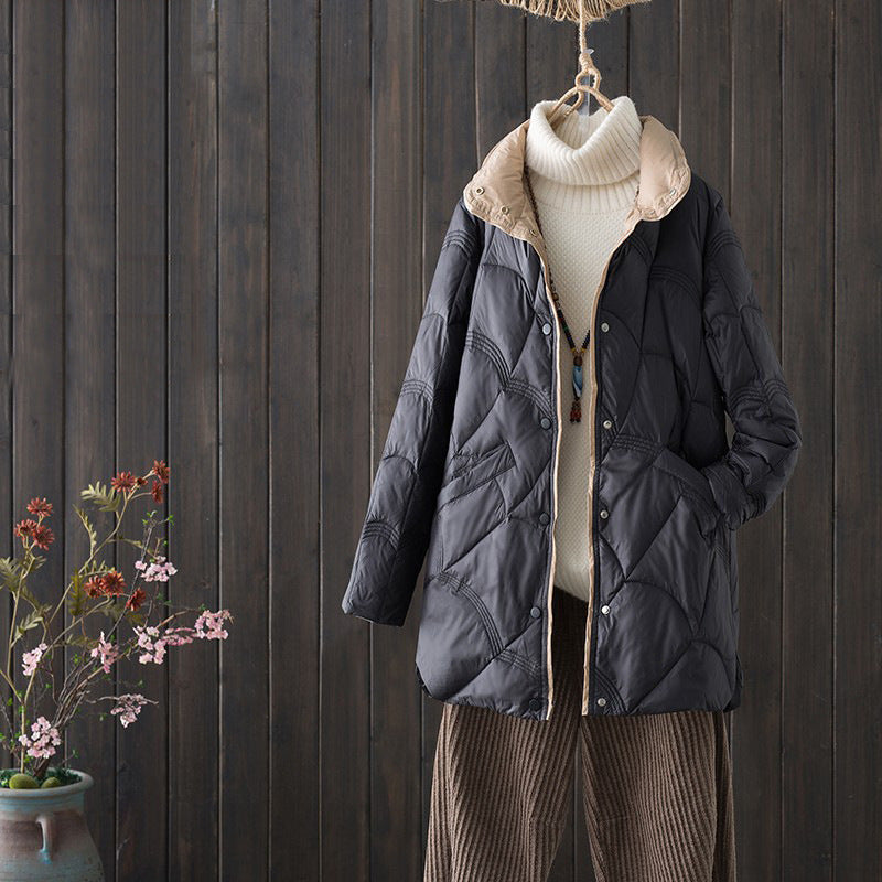 Autumn And Winter Lightweight Down Coat Women's Mid-length Fashionable Stylish Retro