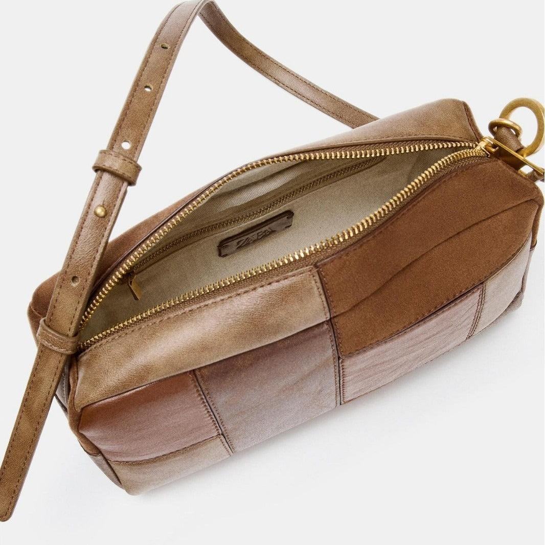 Fashionable Color-Block Patchwork Retro Shoulder And Clutch Bag
