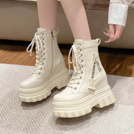 Womens Non-Slip High-Top Ankle Boots With Side Zipper And Laces