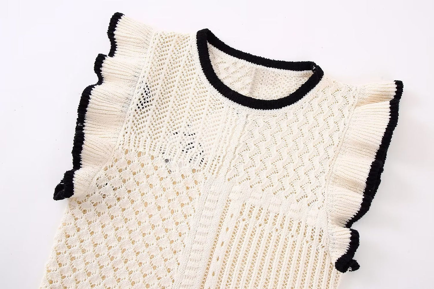 Laminated Decorative Jacquard Mesh Knitted Vest