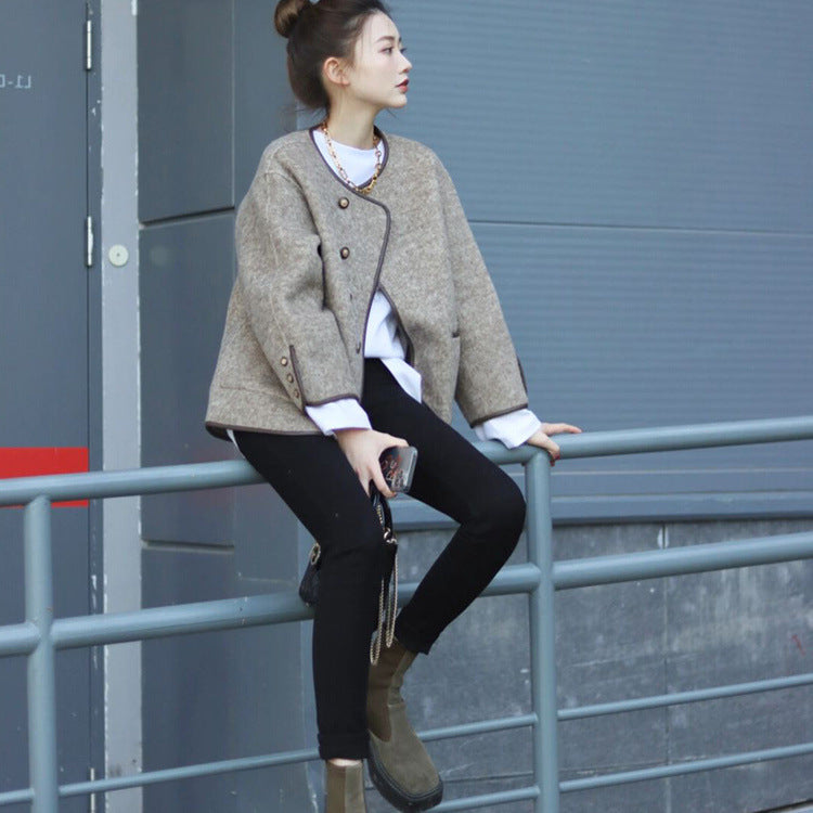 Double-sided Wool Overcoat Women's Short Simple Chanel Style Woolen
