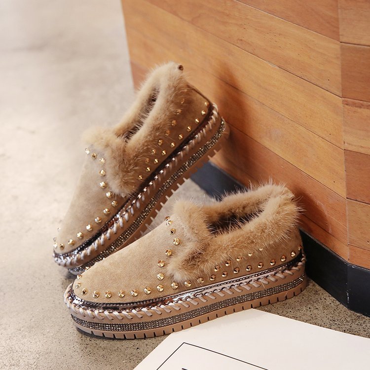 Pedal Tyk-sålede Casual Plus Uld Nitte Lazy Sko Loafers Enkelt Sko Plateau