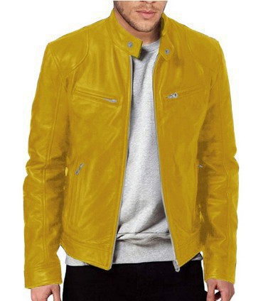 Mens Leather With A Stand-up Collar Punk-style Jacket