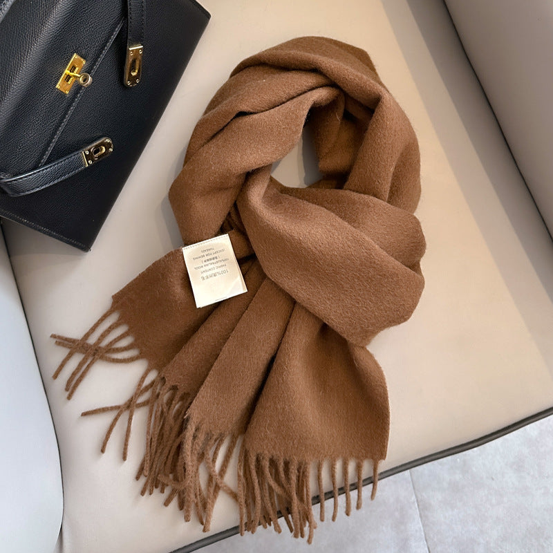 Pure Wool Students Warm-keeping All-matching Tassel Narrow Scarf Couple Wholesale