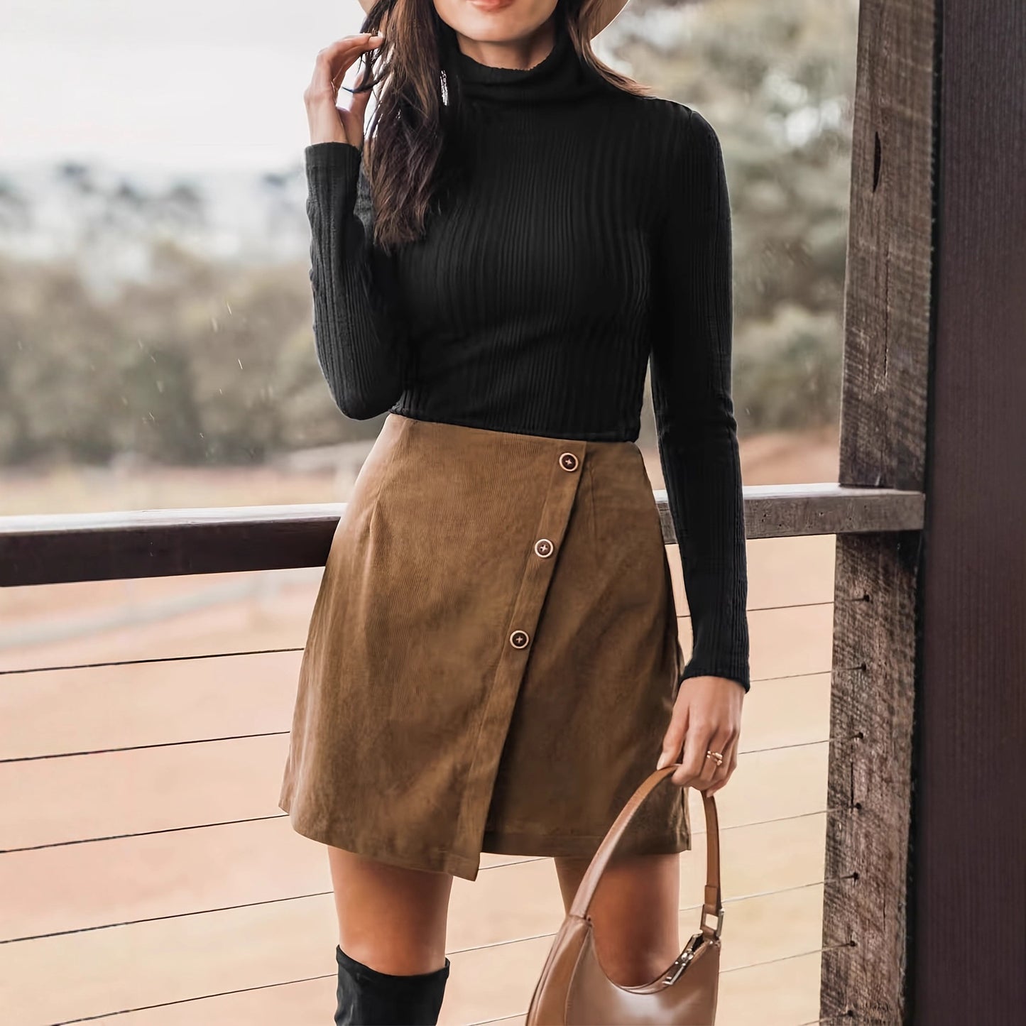 Womens Solid-Color Suede-Like Fleece Skirt For FallWinter