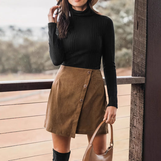 Womens Solid-Color Suede-Like Fleece Skirt For FallWinter