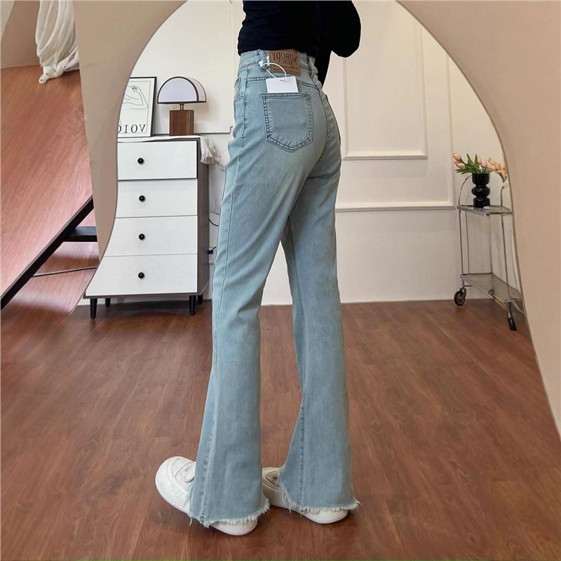 Womens Plus-Size Denim Jeans With Slit And Tassel Details