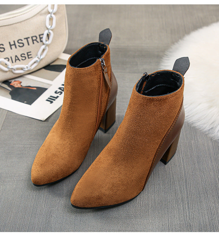 Women's Plus Size New High-heeled Pointed Thick-heeled Martin Boots