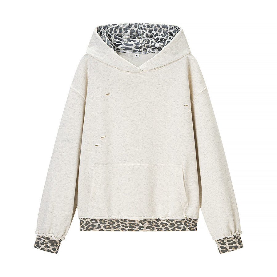 Casual Patchwork Perforated Hooded Sweatshirt For Women