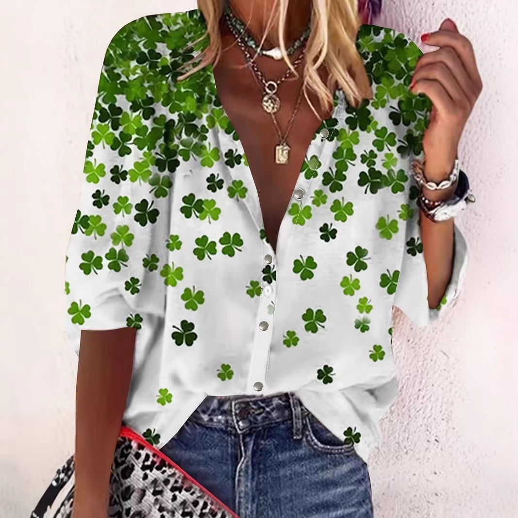 Korean-style Printed Lapel Men's Casual Shirt