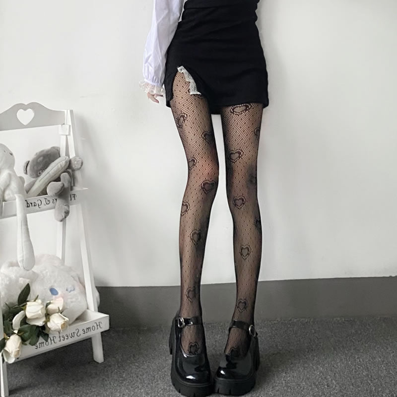 Women's Fashion Love Pattern Fishnet Socks
