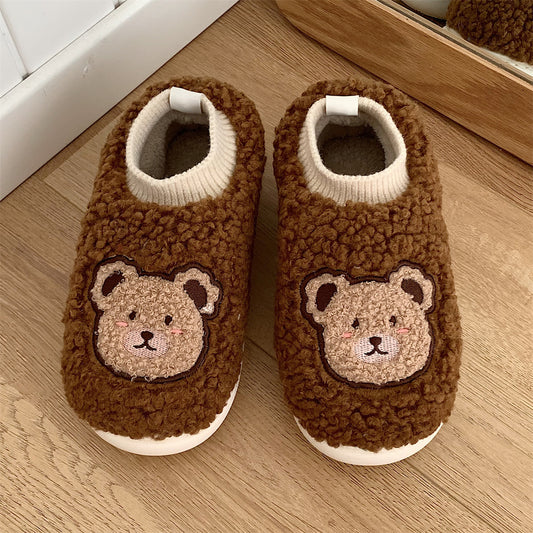 Student Dormitory Non-slip Warm Plush Shoes Cartoon Cute Full Heel Wrap Cotton Slippers
