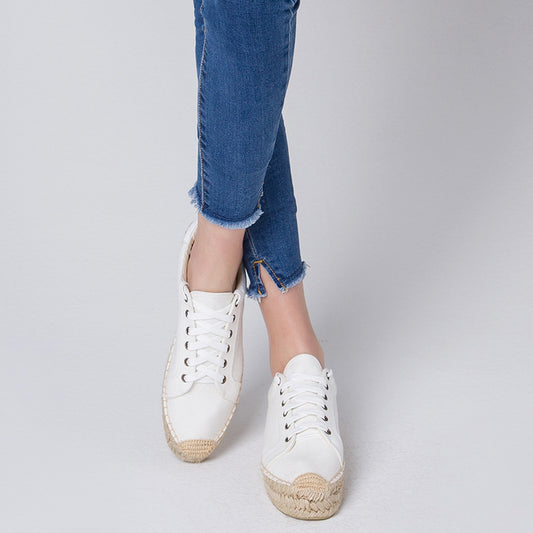 White Platform Canvas Lace-up Shoes