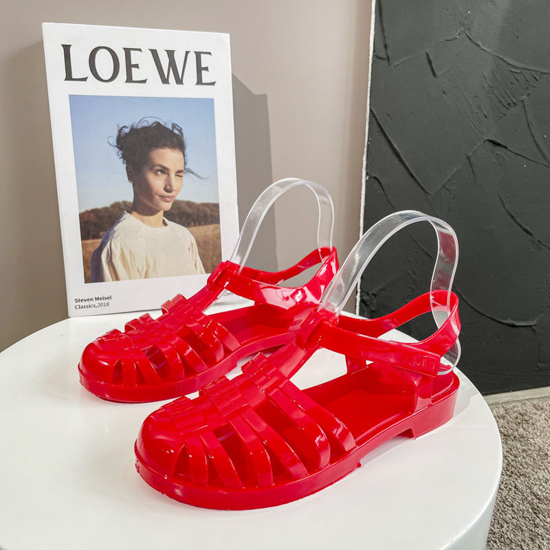 Women's Fashion Retro Flat Heel Transparent Plastic Jelly Shoes