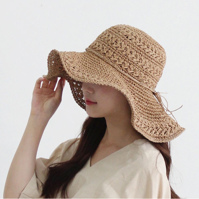 Handmade Hollowed Out Female Summer Seaside Straw Hat