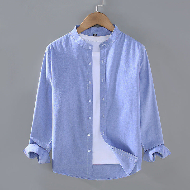 Spring And Autumn Thin Stand-up Collar Long-sleeved Men's Shirt