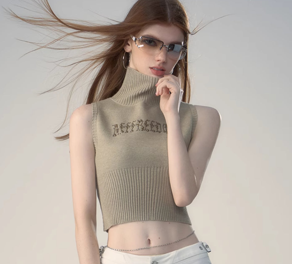 Retro Spicy Girl Letter Printed Knitted Sweater Vest
