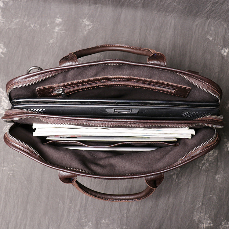 Herre Læder Skuldertaske Crossbody Stor Kapacitet Bærbar Dokumentmappe