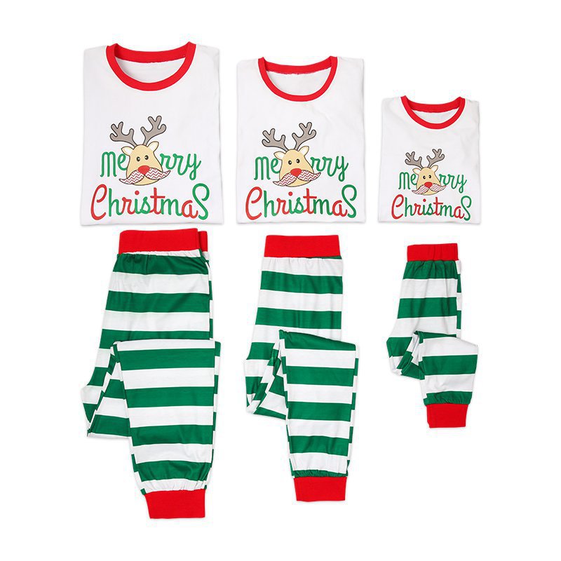 Hjemmetøj Stribet Forældre-barn-sæt Juleprint Pyjamas