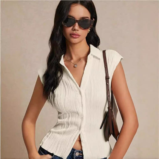 Simple Slim Vest V-neck Sleeveless Button Sweater
