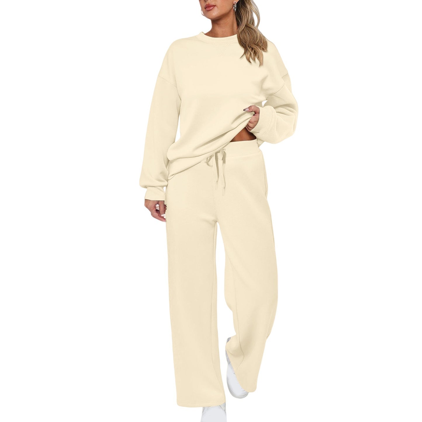 Long-sleeve Top And Casual Wide-leg Pocket Pants Sweatshirt Set