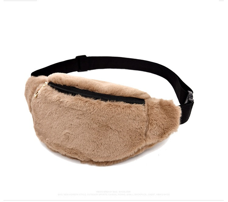 Winter Fashion New Style Diagonal Cross Ladies Plush Waist Bag