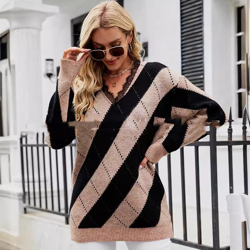 V-neck Casual Sweater Pullover Sweater
