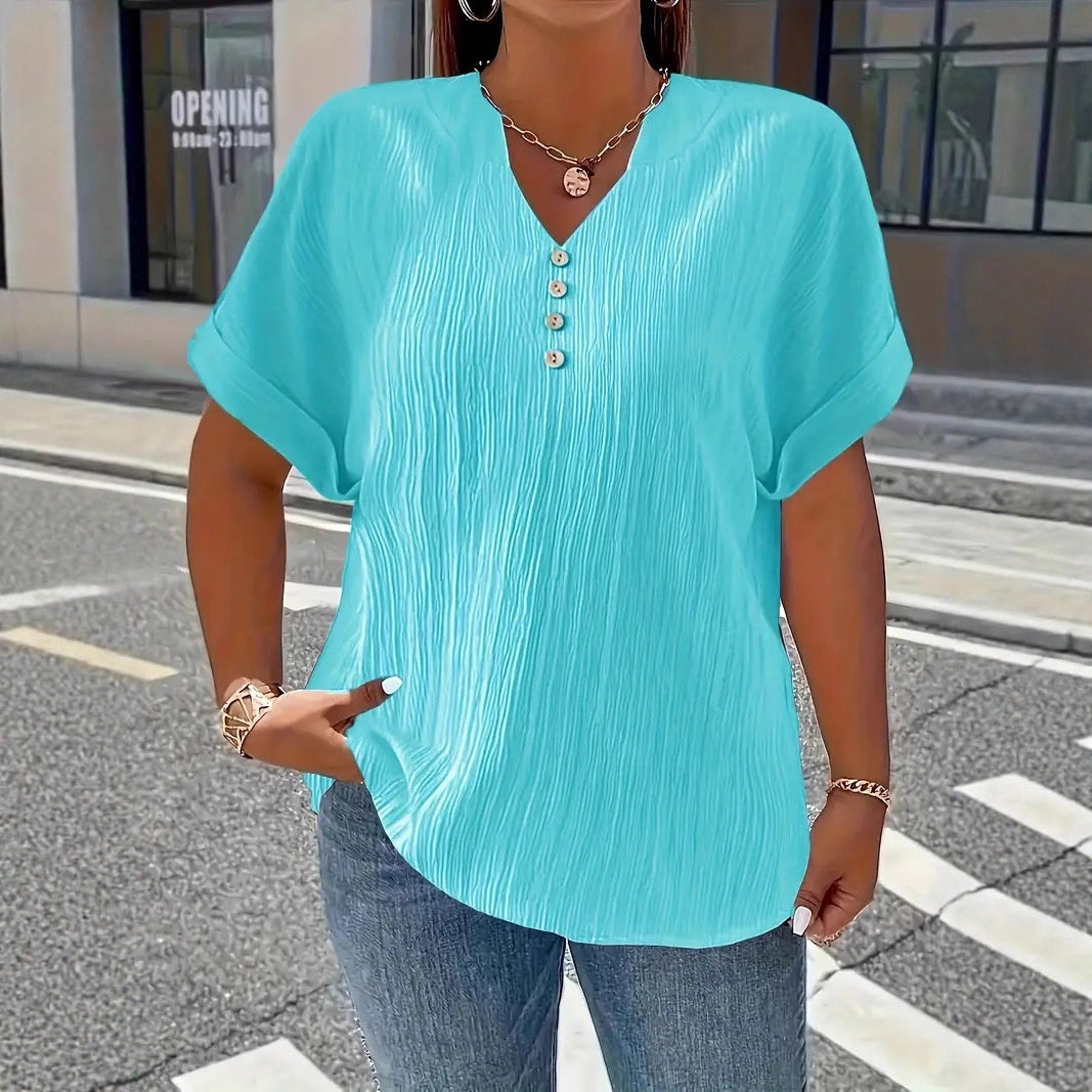 Summer Casual Women's Clothing Small V-neck Short-sleeve Top