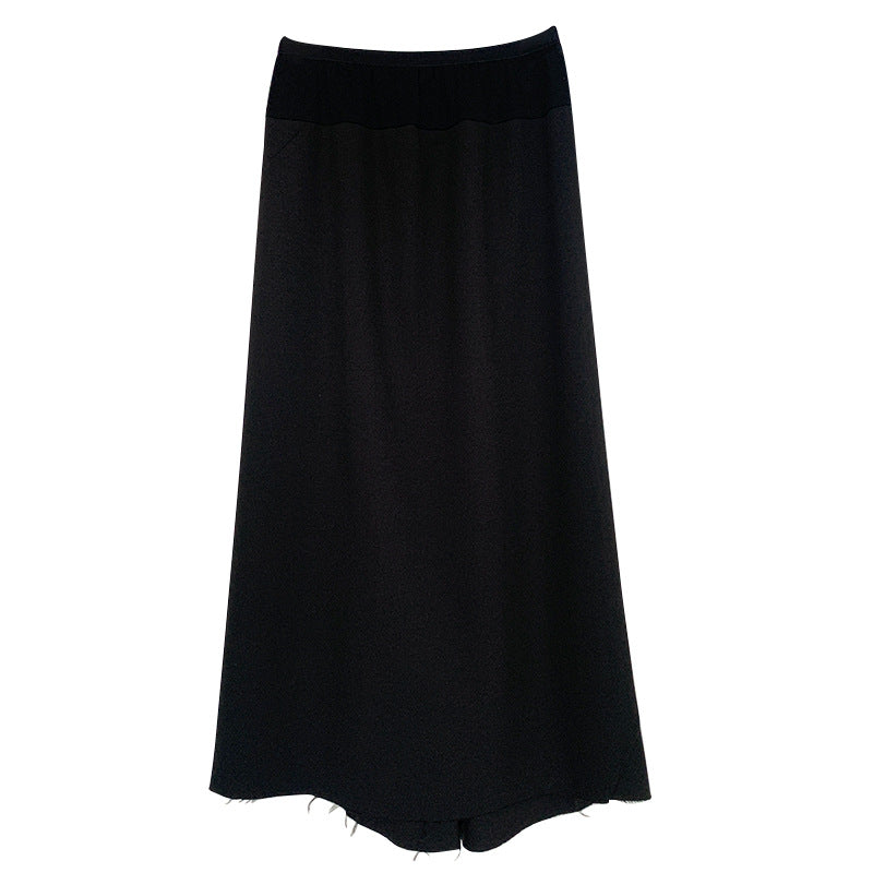Women's Autumn High Waist Black Irregular Split Design Fishtail Skirt