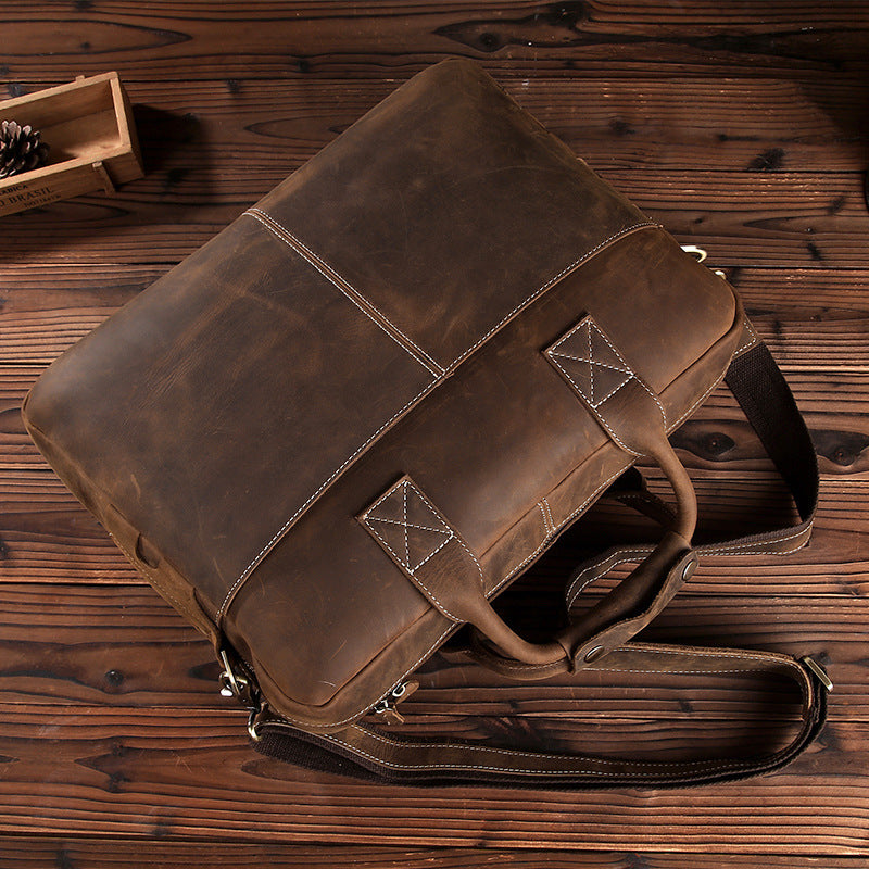 Crazy Horse Leather Men's Shoulder Bag Vintage