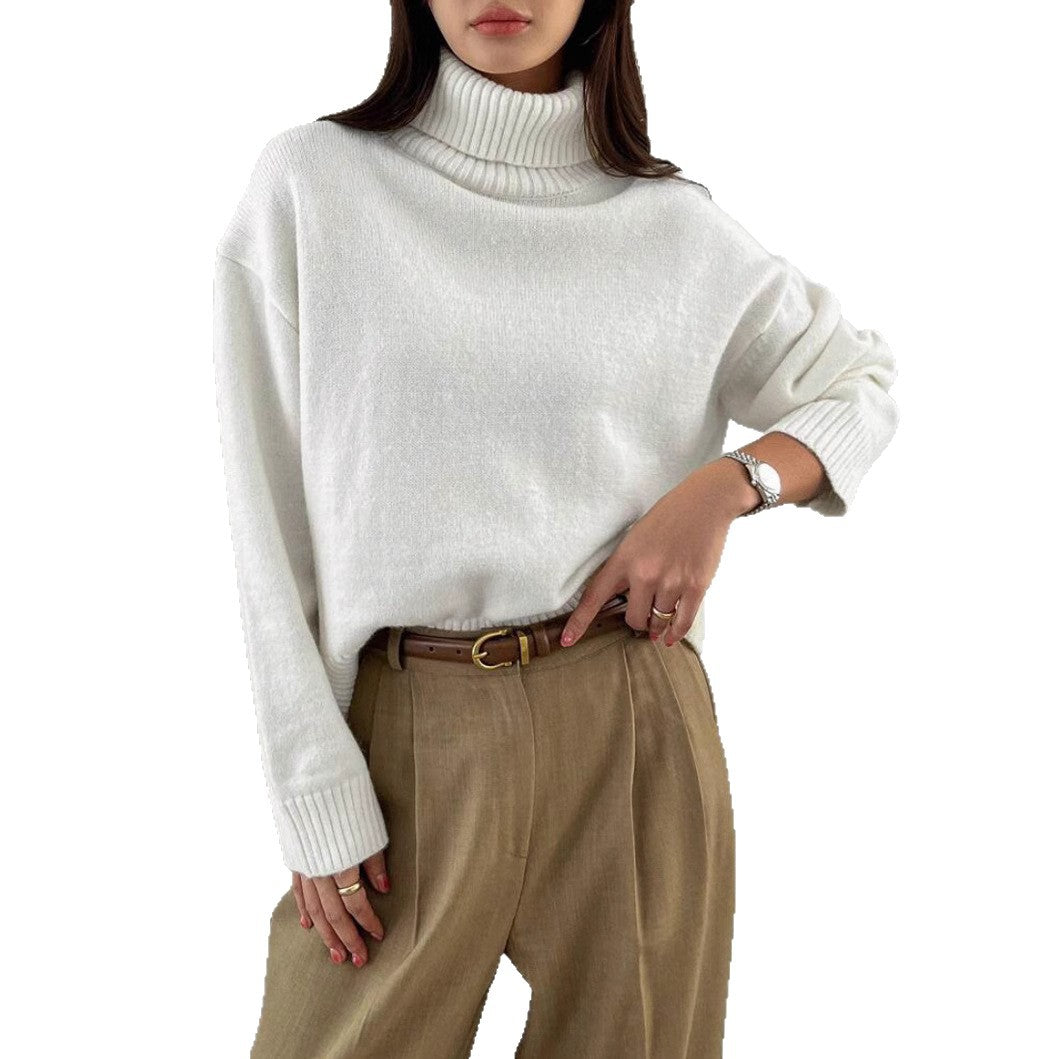 Loose Fitting High Neck Solid Color Sweater