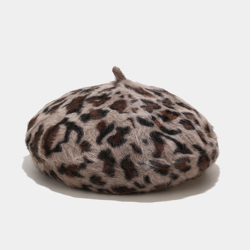 Rabbit Fur Beret Print Leopard Painter Hat Warm Bud