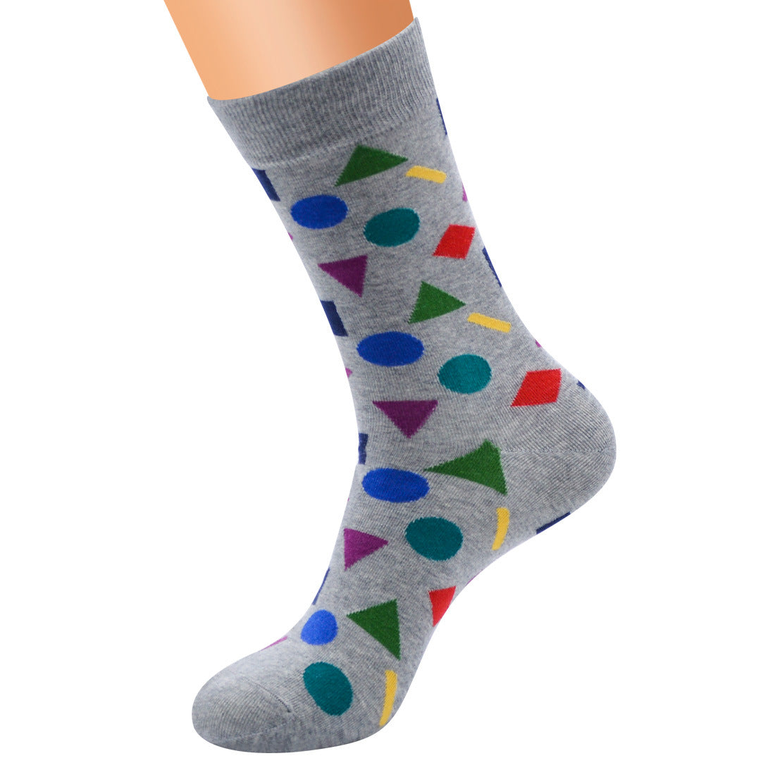 Geometric Contrast Color Men's Cotton Long Socks