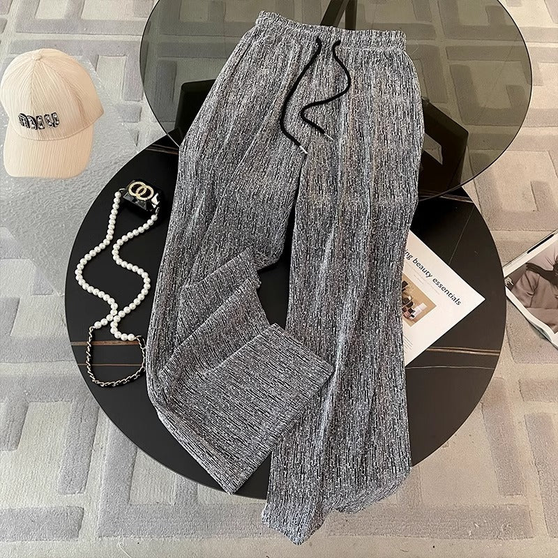 Laid-back Style Gray Short-sleeve Wide-leg Pants Two-piece Set