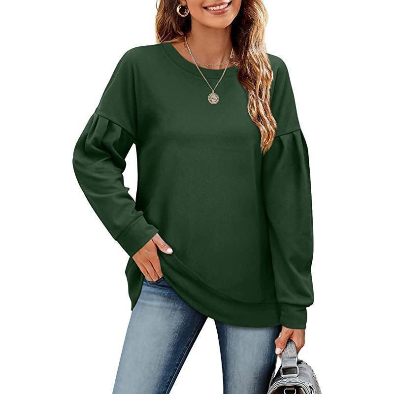 Women's Solid Color Sweatshirt With Round Neck Stitching