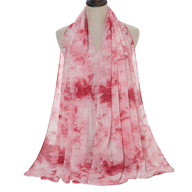 Tie-dye Printed Pearl Chiffon Scarf Shawl