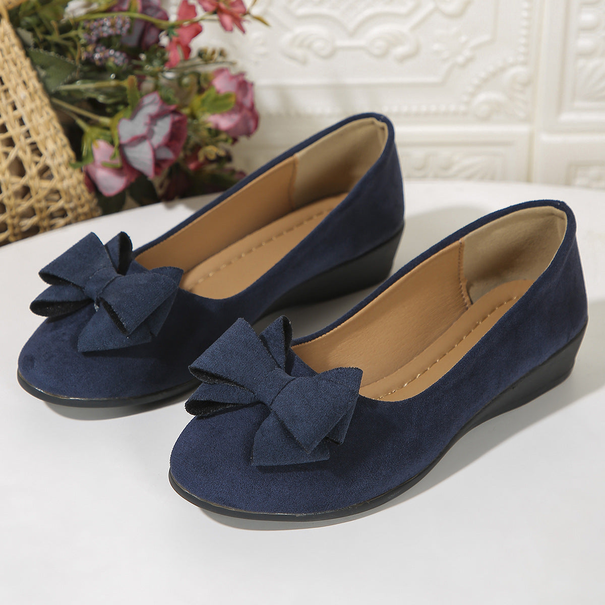 Womens Suede Bowtie Cross-Strap Slip-On Shoes With Elastic Band