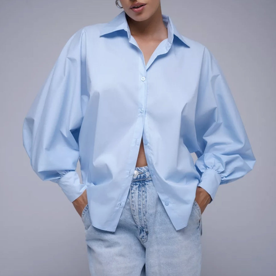 Retro Elegant Bubble Sleeve V-neck Top Shirt Sexy Casual Blouse Women