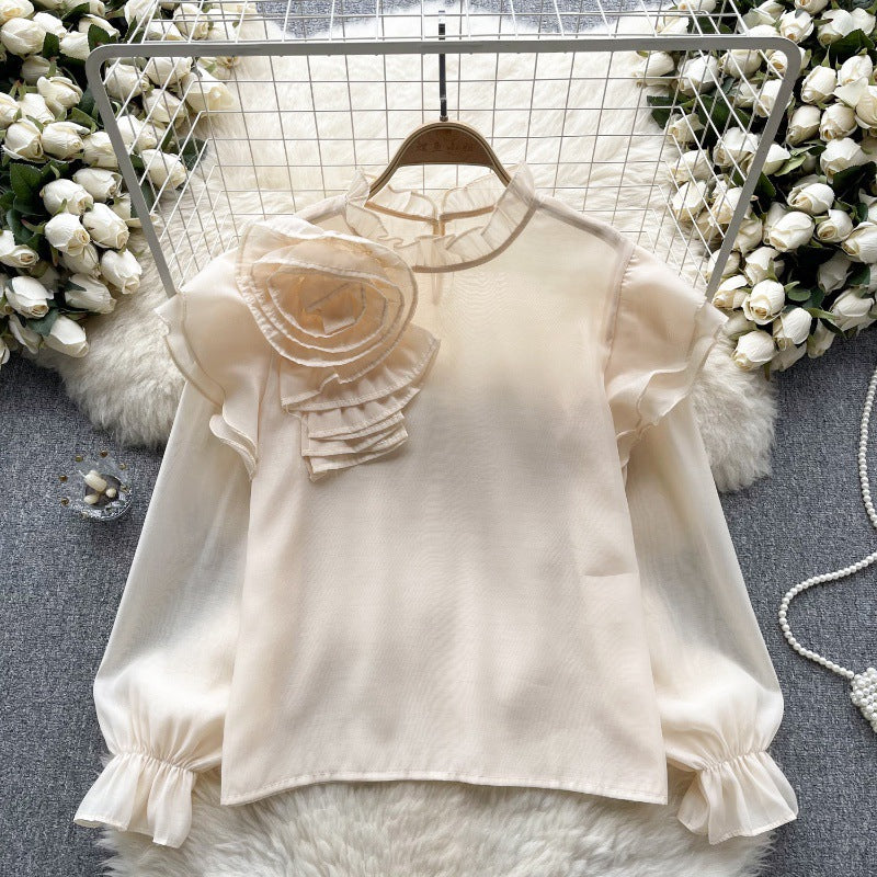 Sweet Ruffled Collar Pullover Puff Sleeve Chiffon Shirt