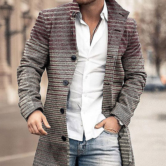 Autumn And Winter New Men's Woolen Stand Collar Medium Long Pocket Casual Coat