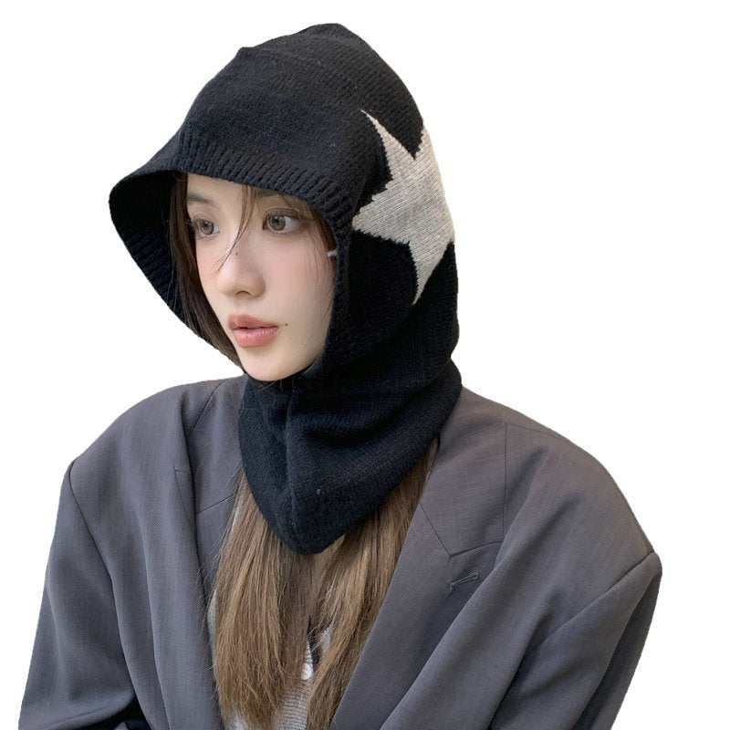 Windproof Warm Hat Scarf Integrated Five-pointed Star Toque