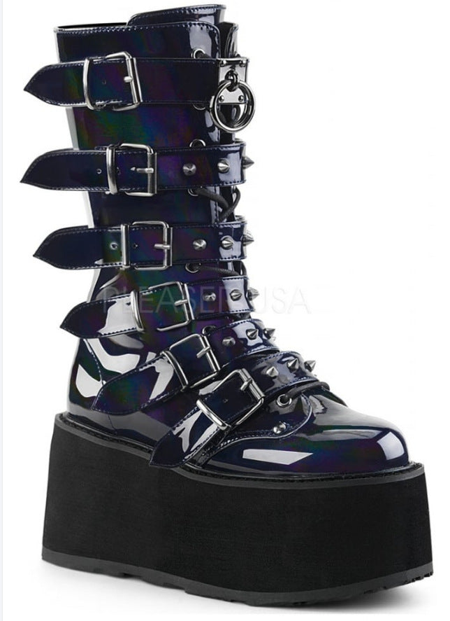 Autumn High-heeled Thick-bottomed Paint Belt Buckle Mid Boots