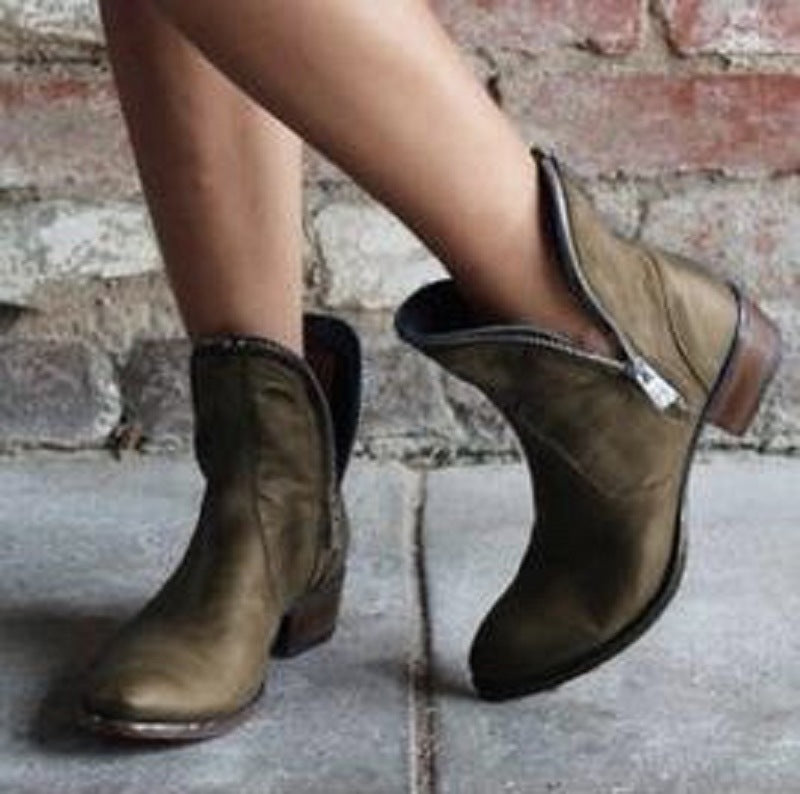 New Autumn And Winter Women's Shoes Pointed Zipper Low Heel Ankle Boots