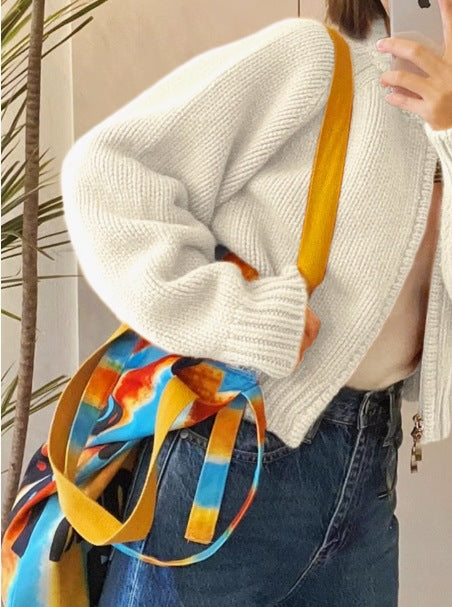Loose Thickened Zipper Cardigan Long-sleeved Knitted Top