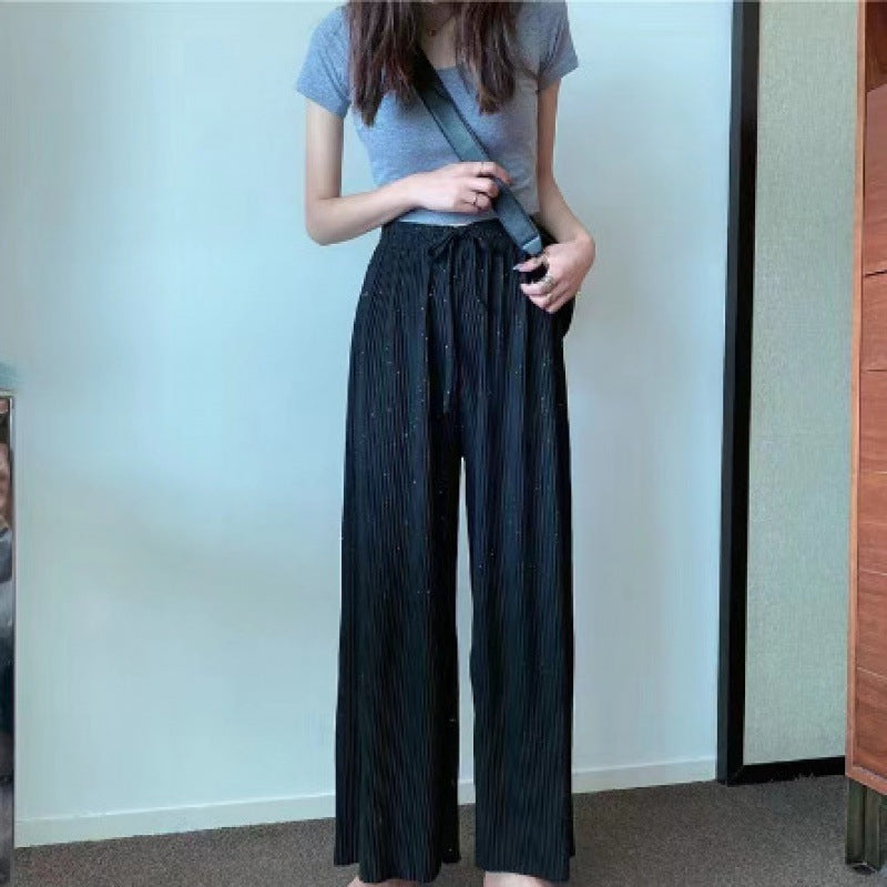 Loose Straight Pleated Ice Silk Leggings Draped Pants Thin High Waist